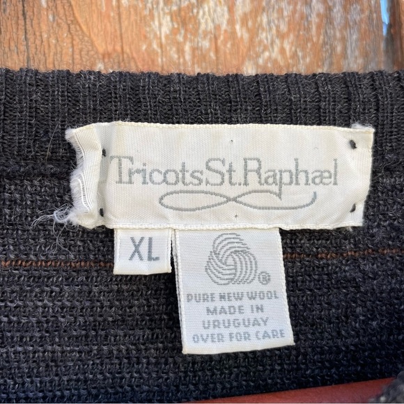 TRICOTS ST RAPHAEL Men’s Vintage Crew Neck Navy Pattern Wool Sweater Size XL - Picture 4 of 13